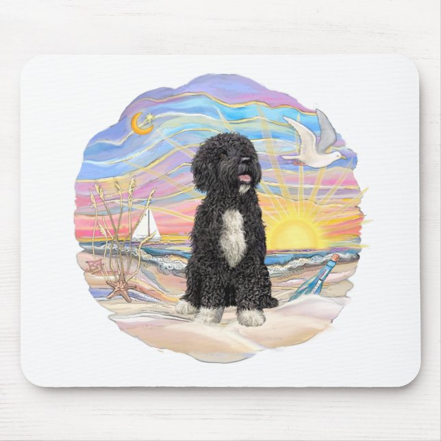 Ocean Sunrise-Portuguese Water Dog (bw5) Mouse Pad (Front)