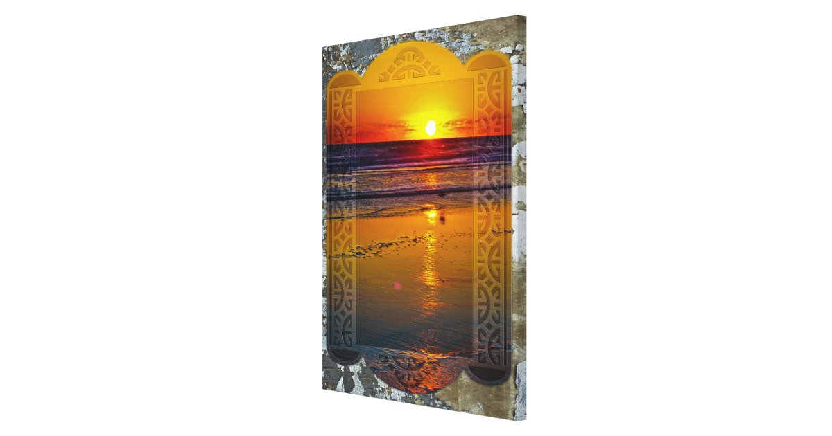 Ocean Sunrise Reflected on Beach Framed Art Design Canvas Print | Zazzle