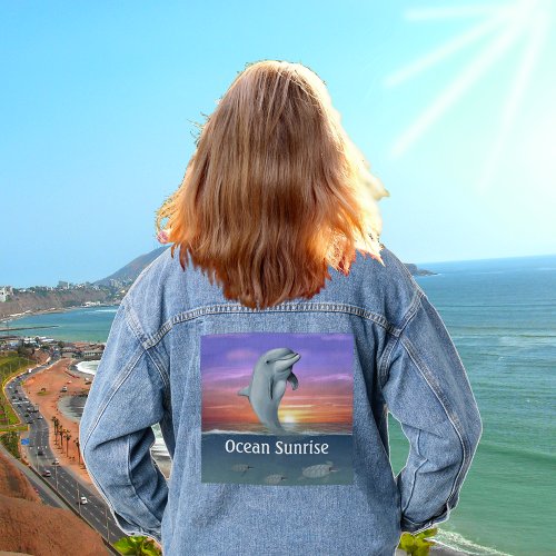 Ocean Sunrise Sea Turtles and Dolphin Denim Jacket