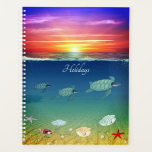 Ocean sunrise, swimming turtles & shells planner