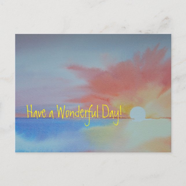 Ocean Sunrise Watercolor Greeting Postcard (Front)