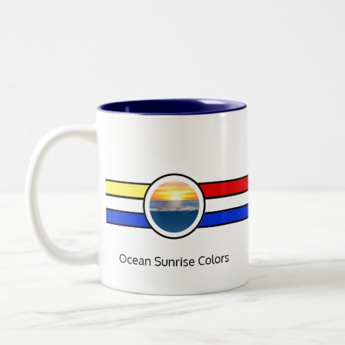 Ocean Sunrise with Primary Colors  Stripes Two_To Two_Tone Coffee Mug