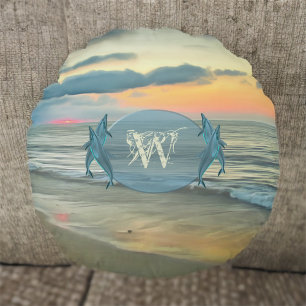 Ocean Sunset 0735 Round Pillow