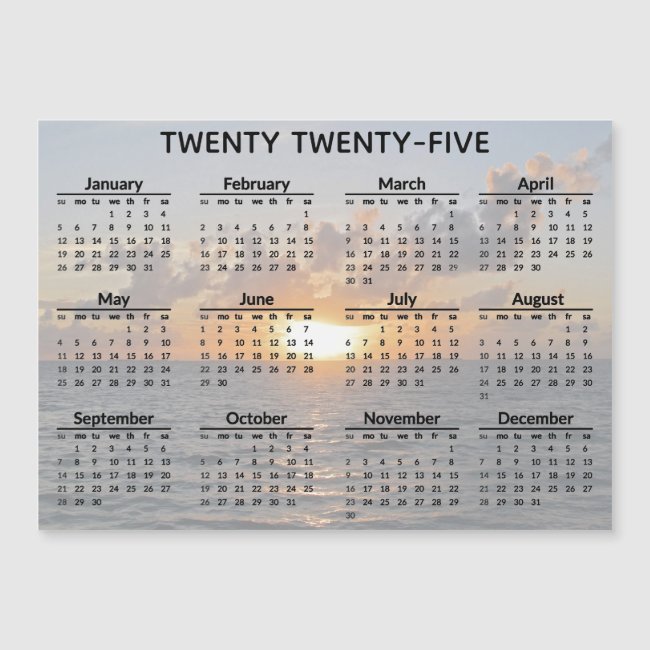 Ocean Sunset 2025 Calendar Magnetic Card