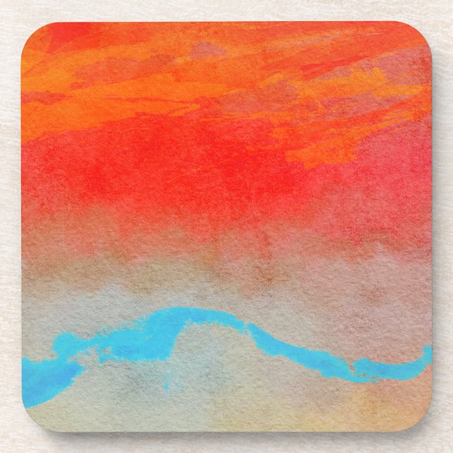 Ocean Sunset Abstract Beverage Coaster (Front)