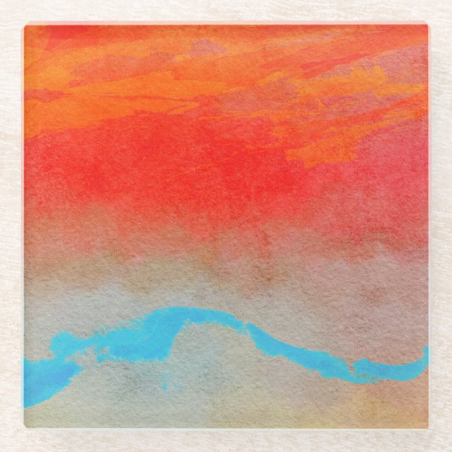 Ocean Sunset Abstract Glass Coaster (Front)