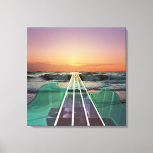 Ocean Sunset Beach Bass Art Wrapped Canvas Print
