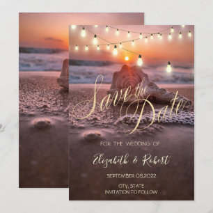 Ocean Sunset Beach Seashell,Light  Save The Date
