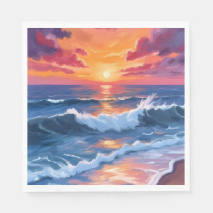 Ocean Sunset Beach Waves Watercolor Napkins