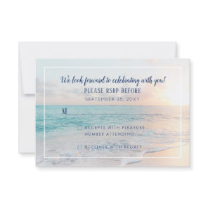 Ocean Sunset Beach Wedding Picture RSVP Card