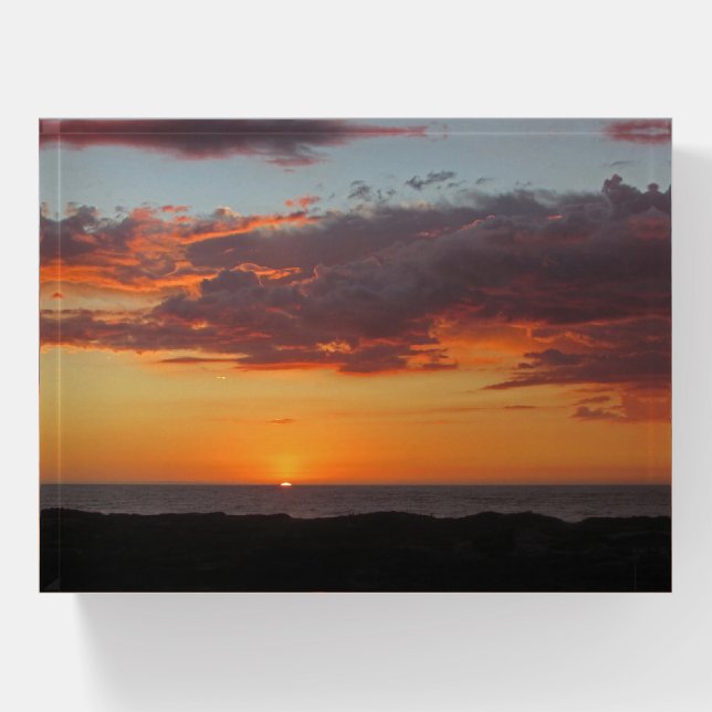 Ocean Sunset Bright Orange Evening Sky Coastal Paperweight (Front)
