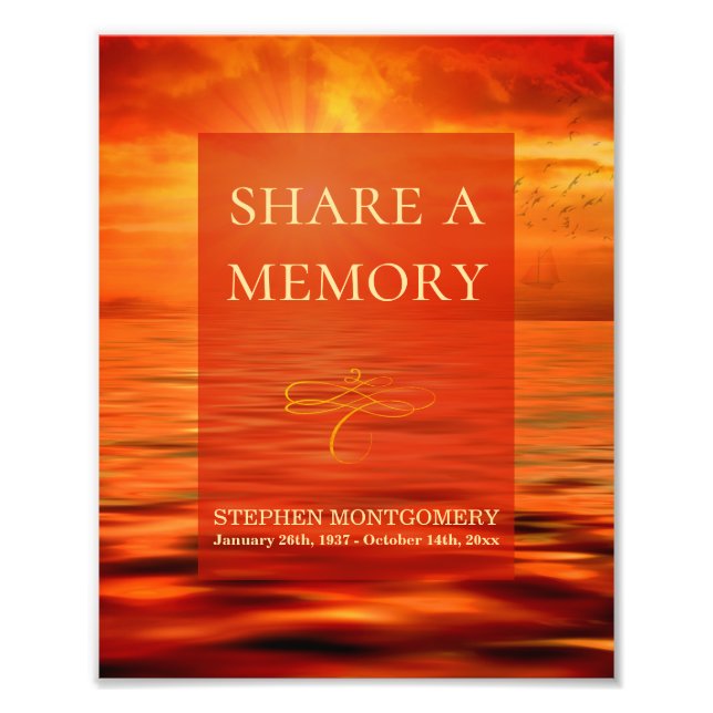 Ocean Sunset Celebration of Life Share a Memory Photo Print (Front)