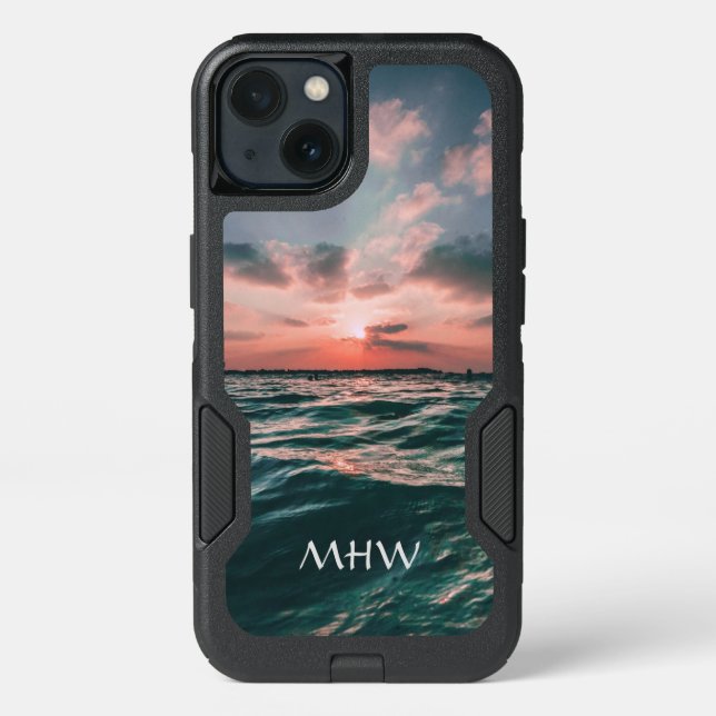 Ocean Sunset custom monogram phone cases (Back)
