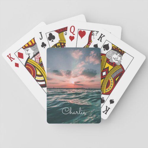 Ocean Sunset custom name playing cards