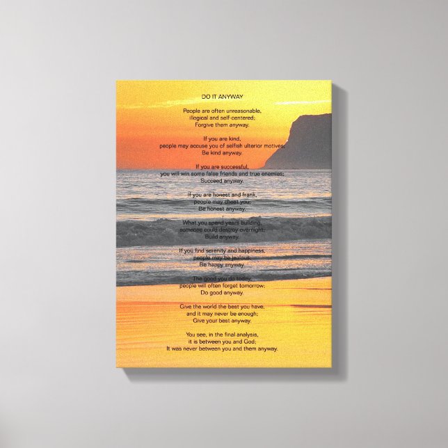 Ocean Sunset "Do It Anyway" Canvas Print (Front)