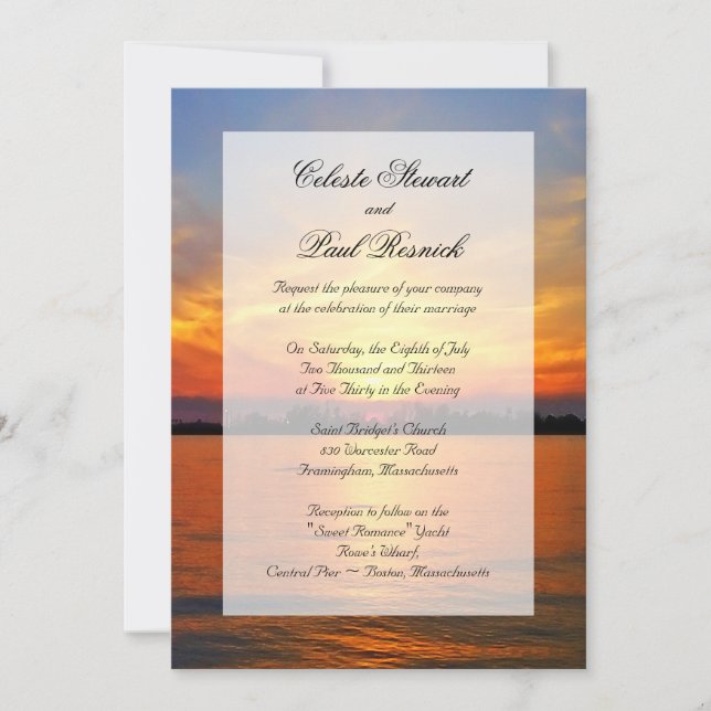 Ocean Sunset Faux Vellum Overlay Embellishment Invitation (Front)