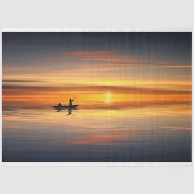 Ocean Sunset Fishing Boat Decoupage Tissue Paper (Front)