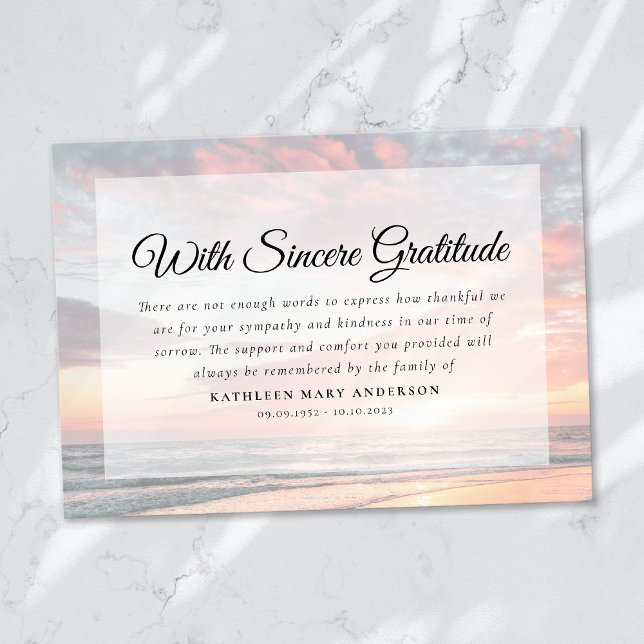 Ocean Sunset Funeral Memorial Thank You Card (Creator Uploaded)
