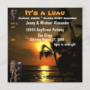 Ocean Sunset Hawaiian Luau Tiki Invitation