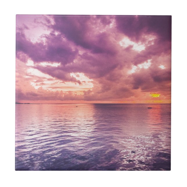 Ocean Sunset Inspirational Ceramic Tile (Front)