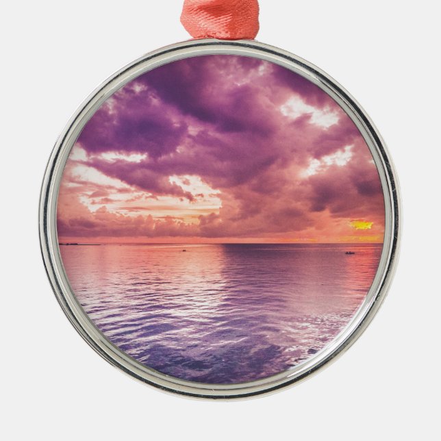 Ocean Sunset Inspirational Metal Ornament (Front)