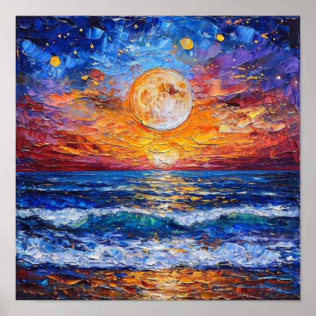 Ocean Sunset Landscape Serene Coastal Seascape Poster (Front)