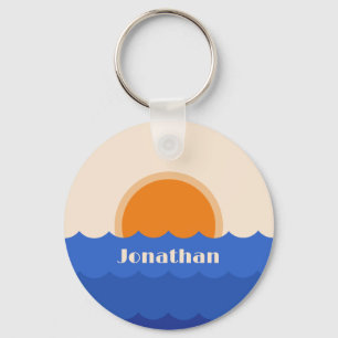 Ocean sunset minimalist scene keychain