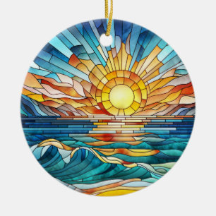 Ocean Sunset mosaic art Ceramic Ornament