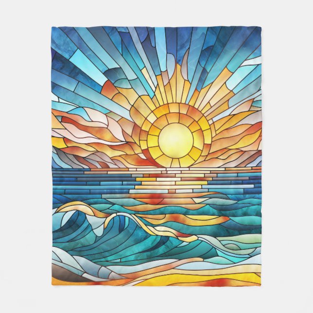 Ocean Sunset mosaic art Fleece Blanket (Front)