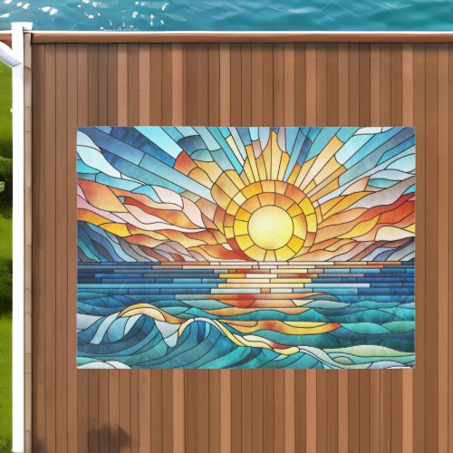 Ocean Sunset mosaic art Outdoor Rug