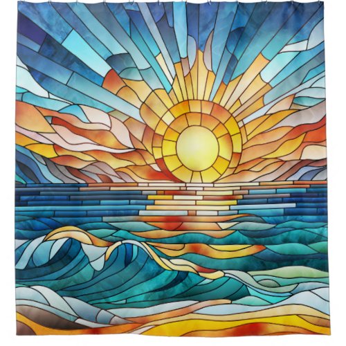 Ocean Sunset mosaic art Shower Curtain