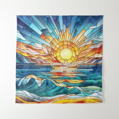 Ocean Sunset mosaic art Tapestry