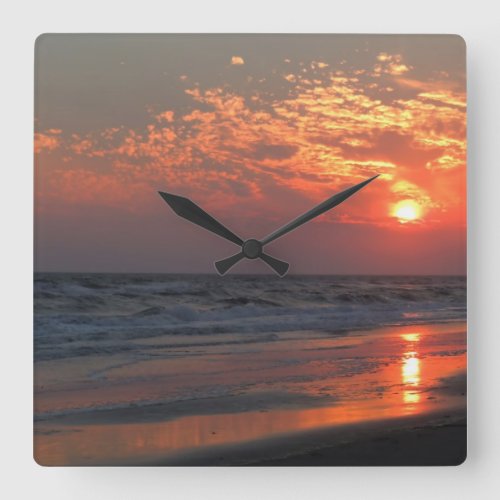 Ocean Sunset _ Oak Island NC Square Wall Clock