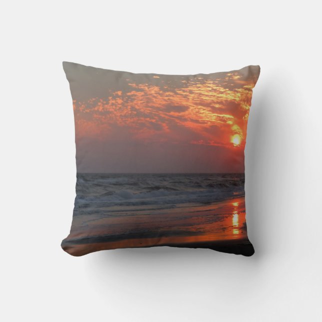 Ocean Sunset - Oak Island, NC Throw Pillow (Front)