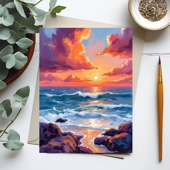 Ocean Sunset Pastel Watercolor Beach Postcard (Creator Uploaded)