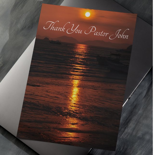 Ocean Sunset Pastor Appreciation  Thank You Card (Folded Thank You Pastor Card)