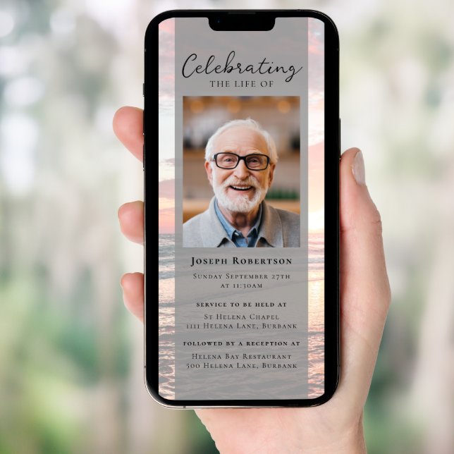 Ocean Sunset Photo Funeral Digital Evite Invitation (Front Digital)