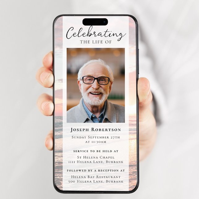 Ocean Sunset Photo Funeral Digital Evite Invitation (Creator Uploaded)