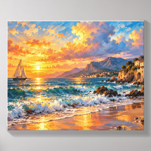 Ocean Sunset Photo Tile – Colorful Coastal Seascap