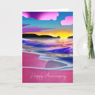 Ocean Sunset, Pink Sand, Happy Anniversary Card