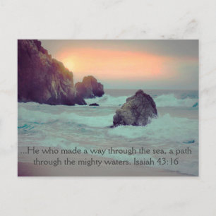 Ocean Sunset Rocky Seashore Christian Bible Verse Postcard