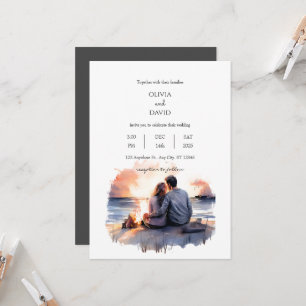 Ocean Sunset Romantic Couple Scenery Beach Wedding Invitation