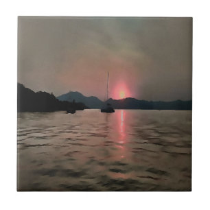 Ocean Sunset Sailboat Sunset Bozburun Marmaris Ceramic Tile