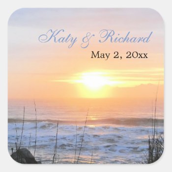 Ocean Sunset Save The Date Stickers by AJsGraphics at Zazzle