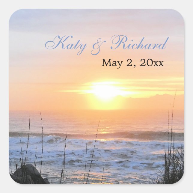 Ocean Sunset Save the Date Stickers (Front)