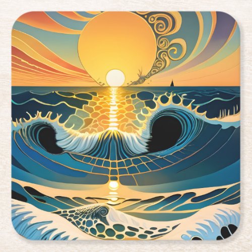 Ocean Sunset Square Paper Coaster