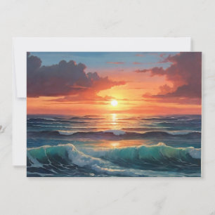 Ocean Sunset Sunrise Colorful Waves Clouds Beach Holiday Card