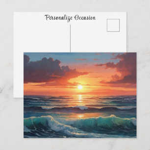 Ocean Sunset Sunrise Colorful Waves Clouds Beach Postcard