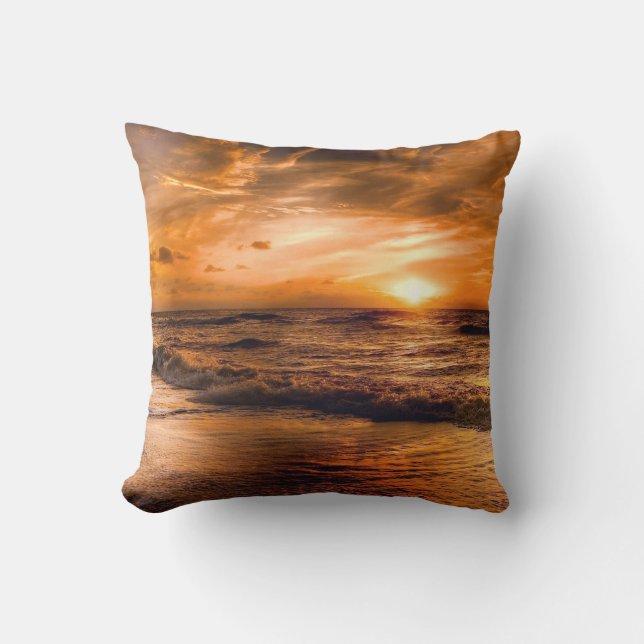 Ocean Sunset Throw Pillow (Front)