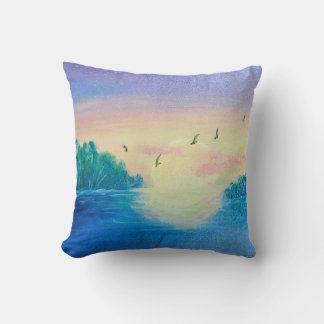 Ocean Sunset Throw Pillow – Coastal Landscape Pain